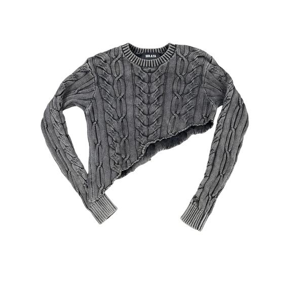 Ser.O.ya - Orchis Cable Kit Asymmetrical Hem Sweater in Washed Black - Picture 1 of 3